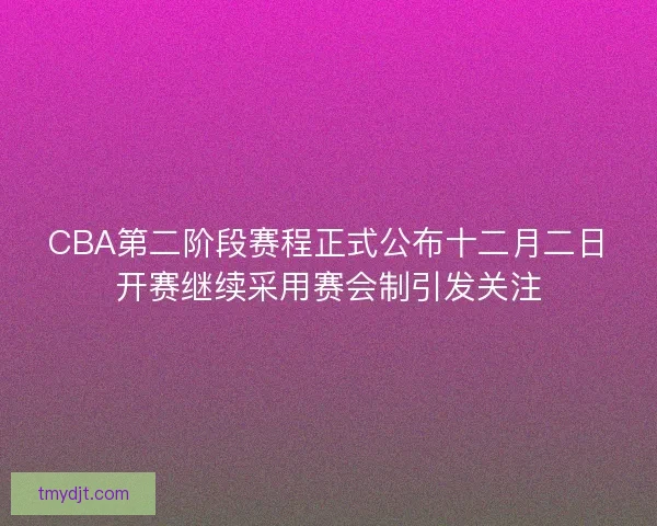 CBA第二阶段赛程正式公布十二月二日开赛继续采用赛会制引发关注